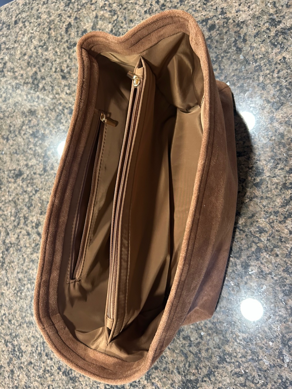 Brown Suede Organizer Bag for Inside Large Purse